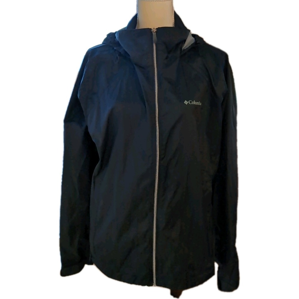 Columbia Women's Athletic Jacket‎ Nylon Adjustable Hood Sleeves Bottom Black XL